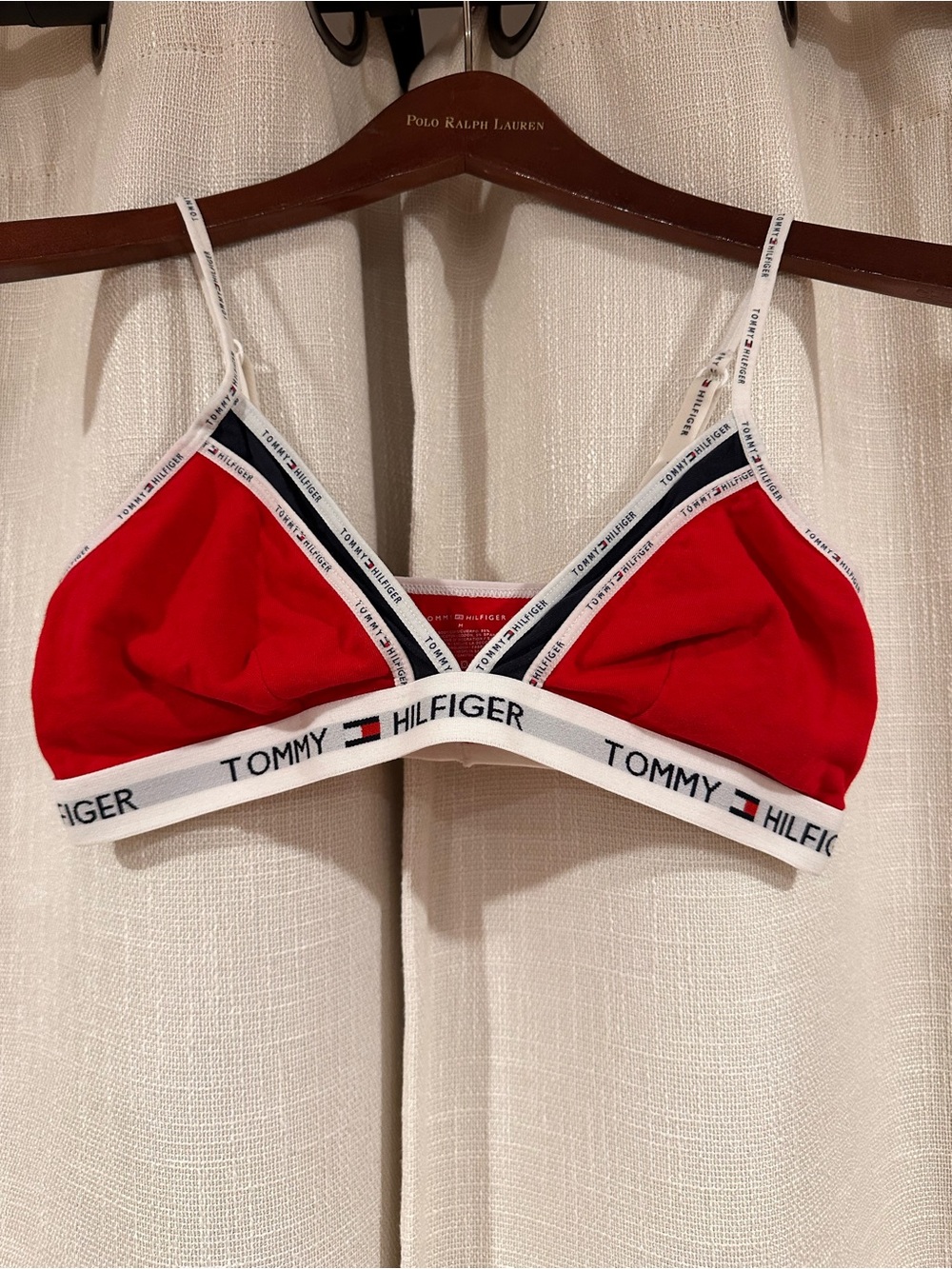 Tommy Hilfiger Red Triangle Logo Bralette with White Trim